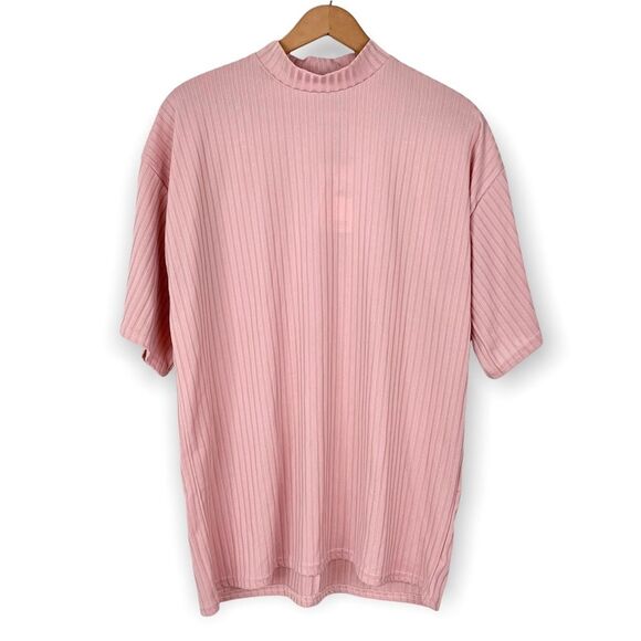 NWT Misguided Pink Ribbed High Neck T Shirt - Picture 1 of 5